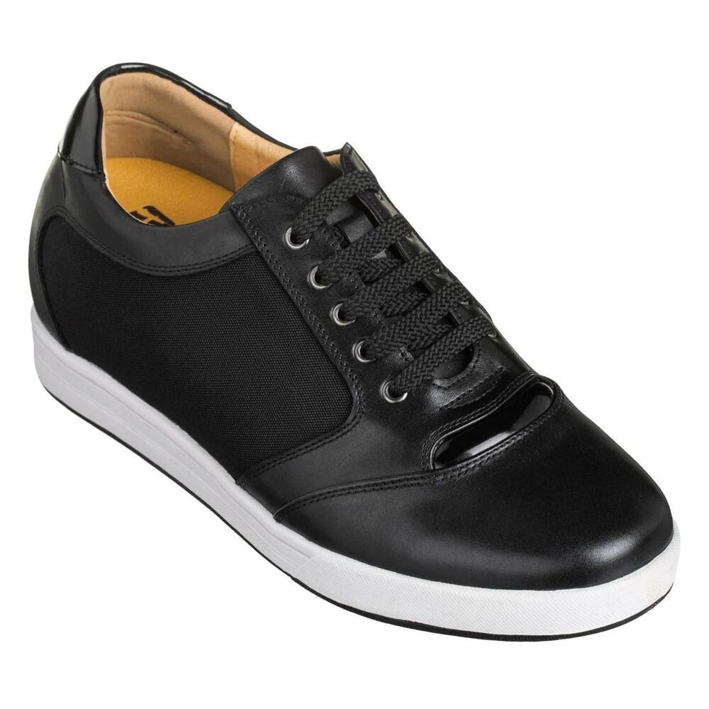 TOTO A53272 Men 8.5 Black Leather Elevator Shoes 3.2" Height Increase Sneakers